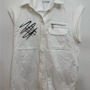 Nancy Cavally Paris Sleeveless Button-Up Shirt Women’s Size S White 100% Cotton